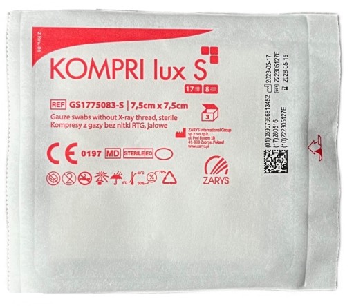 KOMPRESY GAAS DRESINGY PLYNY STERILNÉ GASY NÁVRH KOMPRI LUX S 7,5x7,5cm