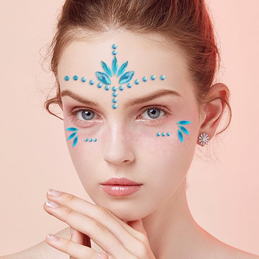 Kryštáľové 3D nálepky na tvár MAKE UP festival SAMOLEPIACA MODRÁ