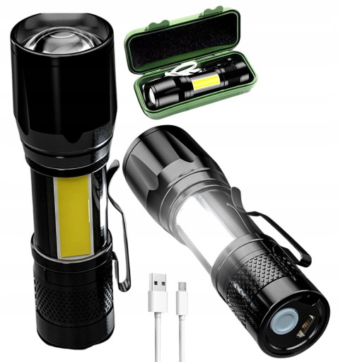 VÝKONNÉ MALÉ MEGA TAKTICKÉ COB ZOOM NABÍJACIE SVETLO NA KAMPOVANIE LED USB