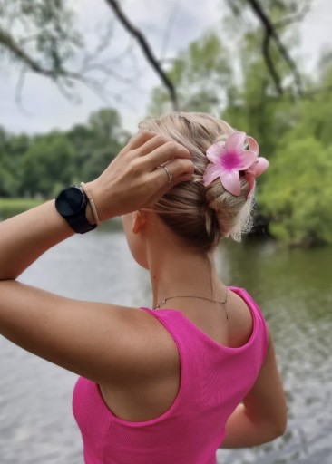 Spona sponka vlásenka veľký kvet kvet boho havajská ružová
