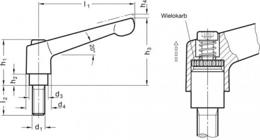 KĽÚČKA PÁKY 30mm SKRUTKA M6X40