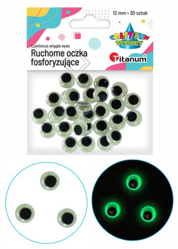 POHYBLIVÉ FOSFORISTICKÉ OČI 12MM 30 KS. - DEKORÁCIE