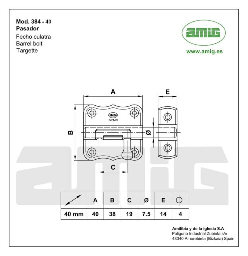 Latch Bolt Bolt Lock Black 40x38mm M.384