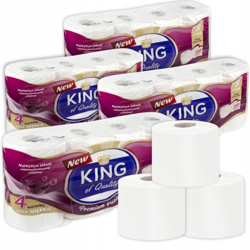 Neparfumovaný toaletný papier King 8, štvorvrstvový, jemný a pevný