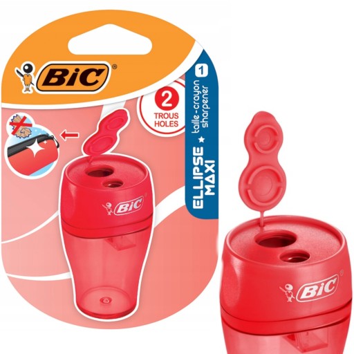 Ručná brúska BIC Maxi Sharpener, červená, dvojitá, s 2-otvorovou nádobkou