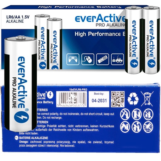 10x everActive Pro ALKALINE LR06 AA batéria platná do roku 2034