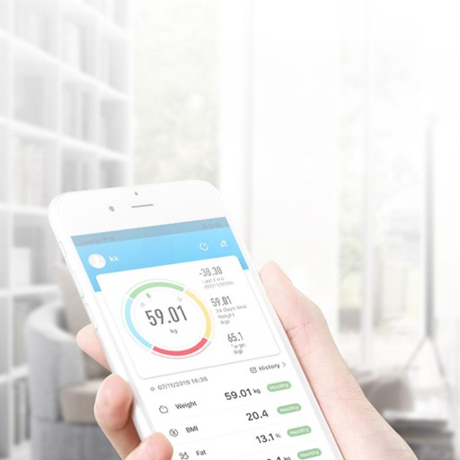 KÚPEĽŇOVÁ VÁHA ELEKTRONICKÁ ANALYTICKÁ APLIKÁCIA BLUETOOTH 180 kg 32 v 1