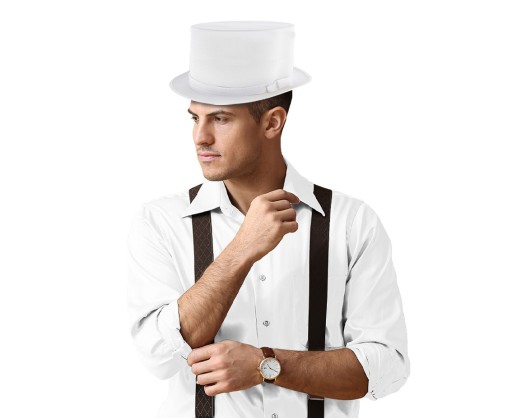Klobúk Gentleman Magician Coachman Elegantný hladký biely vysoký