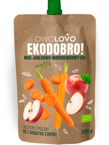 OWOLOVO PĚNA JABLKO A MRKVOVÁ BIO ECO BEZ PRIDANÉHO CUKRU 200g