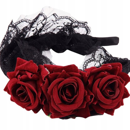 ČELENKA HALLOWEEN ROSE GOTH ČERVENÝ KARNEVAL strašidelný kostým