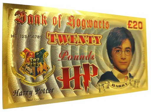 HARRY POTTER 20 librová krásna pozlátená bankovka