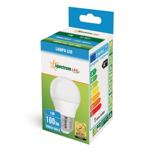 LED GUĽOVÁ žiarovka E27 230V 1W 100lm 6000K studená biela Spektrum