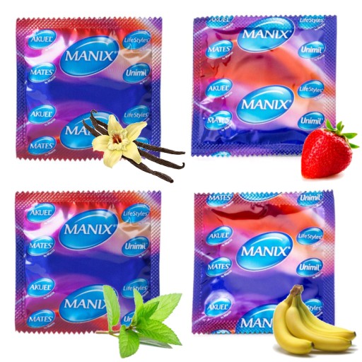 UNIMIL MATES FLAVORS CONDOMS 4 príchute MÄTA VANILKA JAHODA BANÁN