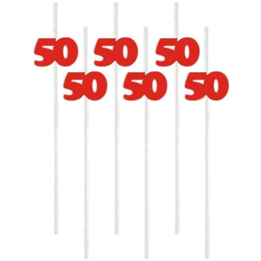 Párty slamky k 50. narodeninám, červené čísla, 6 ks