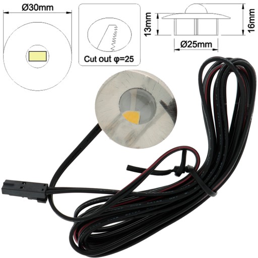 4000K ZAPUSTENÁ NÁBYTKOVÁ LAMPA LED BOD 0,7W 12V