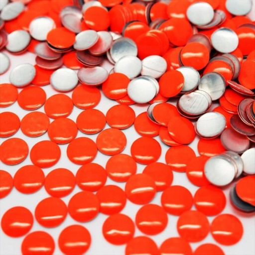 Termo trysky kovové okrúhle plakety oranžové 2mm 1000 ks