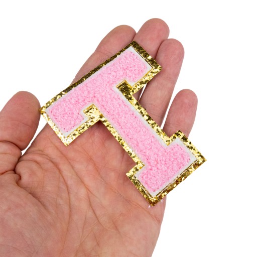 PATCH, veľké PÍSMENO T, ružové, trblietavé písmo