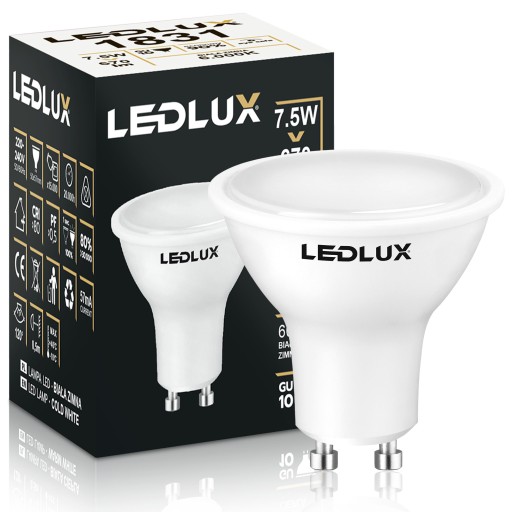 LED žiarovka GU10 7,5W = 70W SMD 6000K studená Premium LEDLUX nebliká