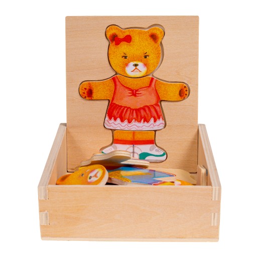 DREVENÝ MEDVEĎ OBLEČIŤ PUZZLE, DIEVČA