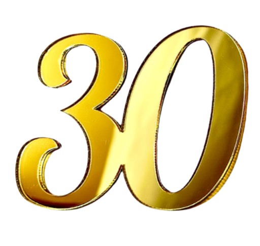 Číslo 30 Dekorácia na bok narodeninovej torty Plexisklo