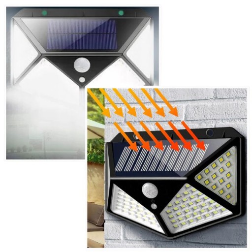 SOLAR LAMPA 100 LED SO SNÍMAČOM POHYBU SÚMRAK, NÁSTENNÁ FASÁDA