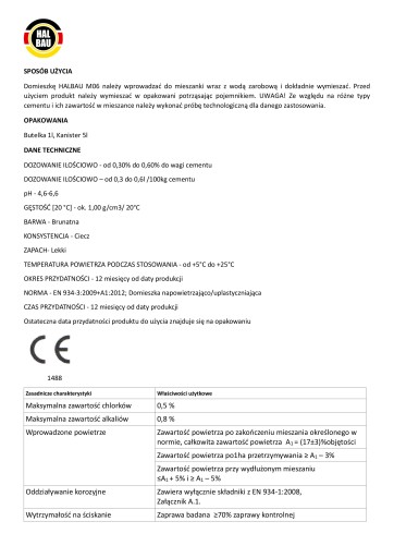 Plastifikátor 1L pre cementové malty HALBAU M06