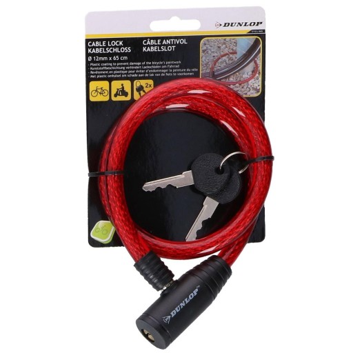 Bezpečnostná spona na bicykel DUNLOP Lanko na zámok na bicykel 65 cm kľúč
