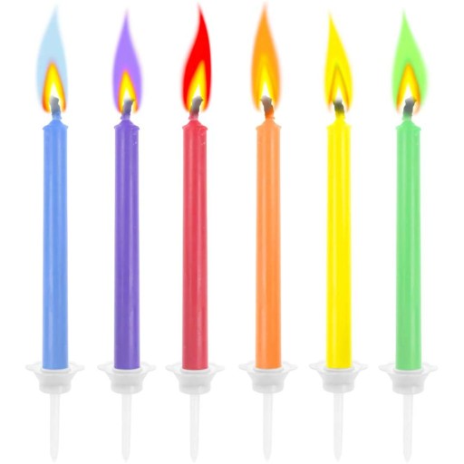 FAREBNÉ SVIEČKY narodeninové Magic FLAMES oheň na tortu 6 ks