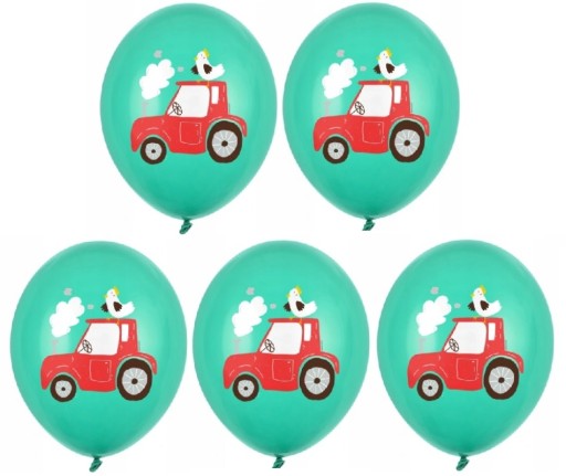 Zelené latexové balóny Traktory Farm Animals Vidiek 5 kusov