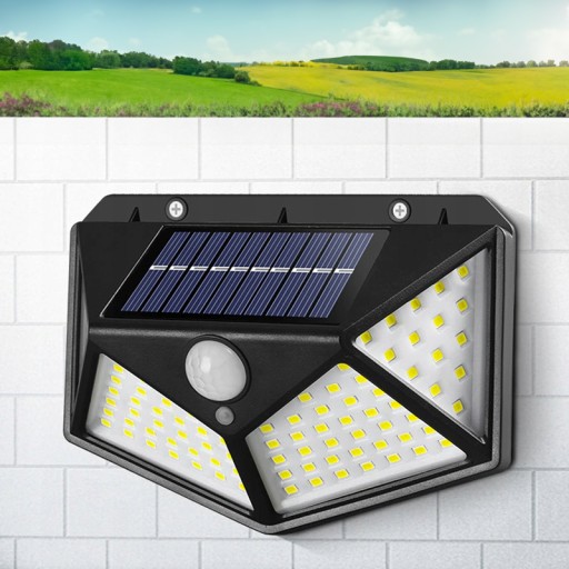 SOLAR LAMPA 100 LED SO SNÍMAČOM POHYBU SÚMRAK, NÁSTENNÁ FASÁDA