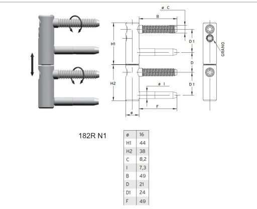 Nastaviteľný šróbovací pánt, priemer 16mm, pozinkovaný