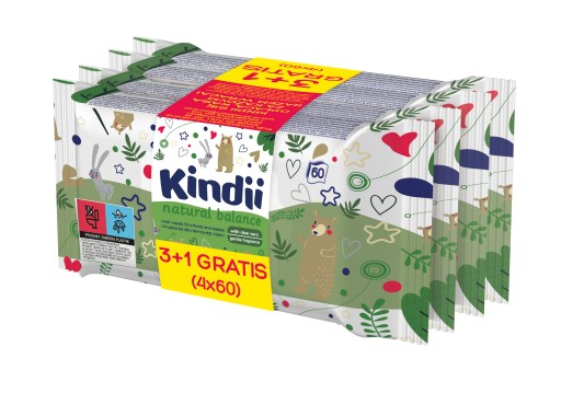 Kindii Natural Balance vlhčené obrúsky 4x 60 ks BEZ Klipu