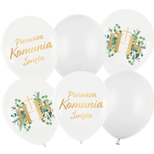 Sada balónov s nápisom sväté prijímanie, 6 kusov, biela