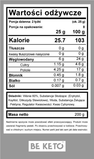 BeKeto PERFECT VIŠŇOVÝ DŽEM 200g bez cukru
