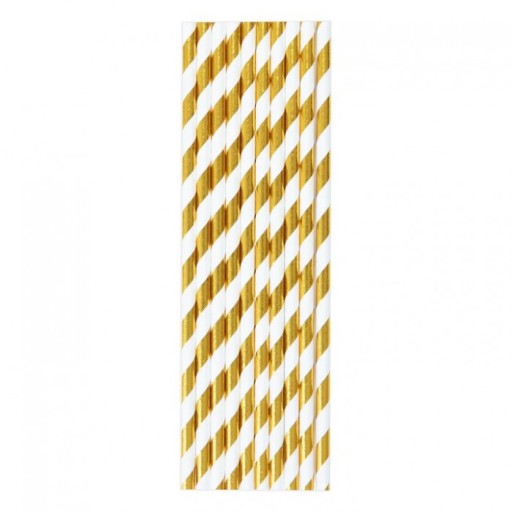 Papierové zlaté slamky 19,5 cm x 5 mm 10 ks.