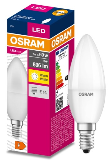 E14 LED žiarovka na sviečku 7W 806lm 3000K teplá biela VALUE OSRAM