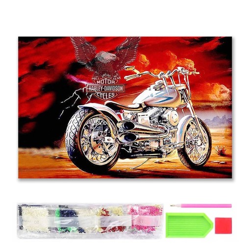 784117 DIAMANTOVÁ MOZAIKA 40x30 MOTORKA HARLEY-DAVIDSON