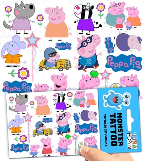 UMÝVAJÚCE DOČASNÉ TETOVANIE PRE DETI DETSKÉ PEPPA PIG ORIGINÁLNE DIZAJNY