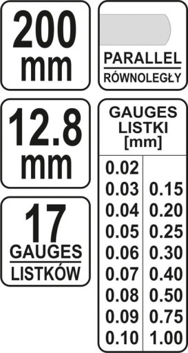 Spáromer 200 mm, 17 lopatiek, 0,02-1 mm YATO