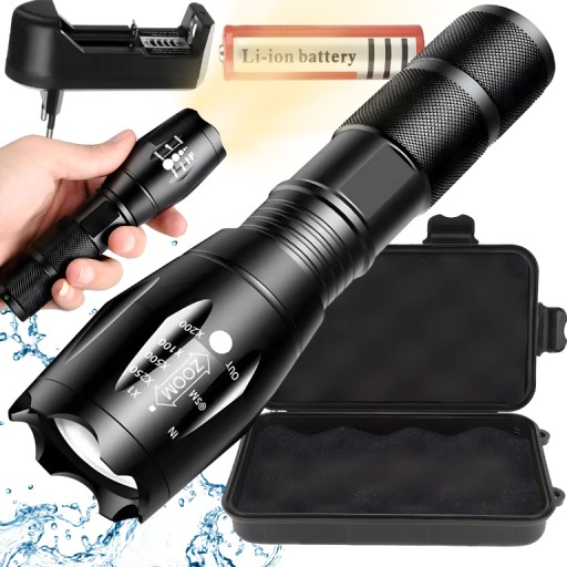 VÝKONNÁ LED TAKTICKÁ VOJENSKÁ BATERKA VODEODOLNÁ ZOOM SET BATÉRIA