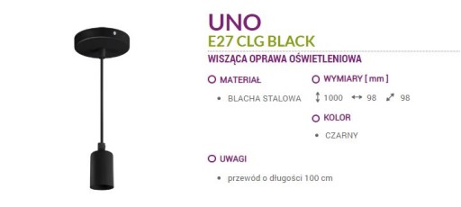 Závesné svietidlo UNO E27, čierne