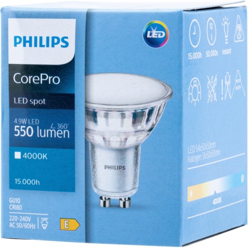 GU10 LED žiarovka 4,9W = 50W 550lm 4000K Neutrál 120° PHILIPS