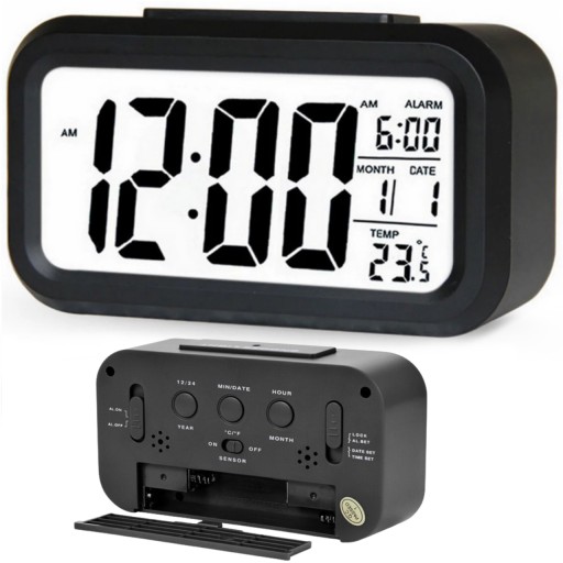 HODINY ALARM TEPLOMER DIGITÁLNY LED DISPLEJ ELEKTRONICKÝ 12/24H