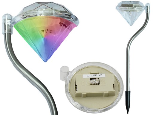 diamantová solárna lampa 2LED biela/RGB P-780