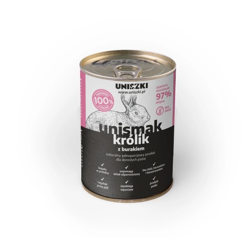 UNIsmak MOKRÉ KRMIVO PRE PSOV králik s cviklou KONZERVA 410g UNISZKI