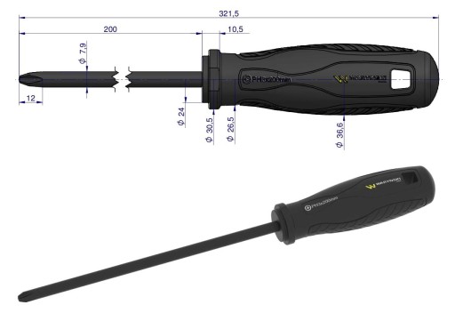 RM PH3 skrutkovač. 200 mm. SVCM oceľ. Waryński