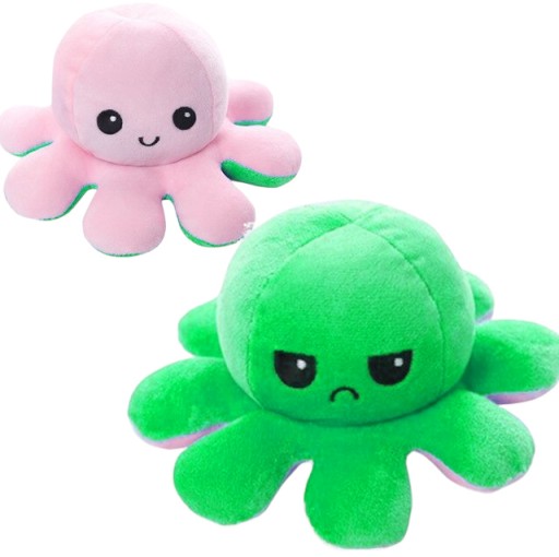 Maskot Octopussy 2v1, obojstranný plyš, plyšová hračka, medvedík so smajlíkom