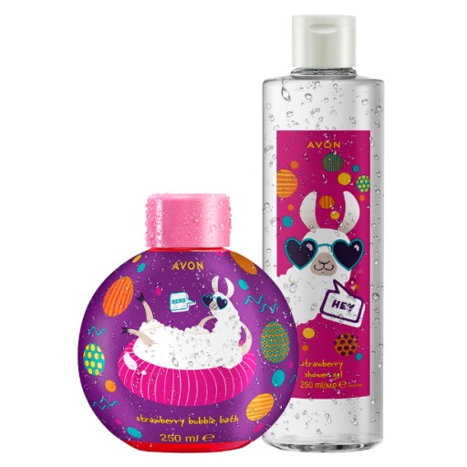 AVON FUNNY LAMA SET 2 KOZMETICKÝCH TEKUTINÝCH JAHOD + GÉLU