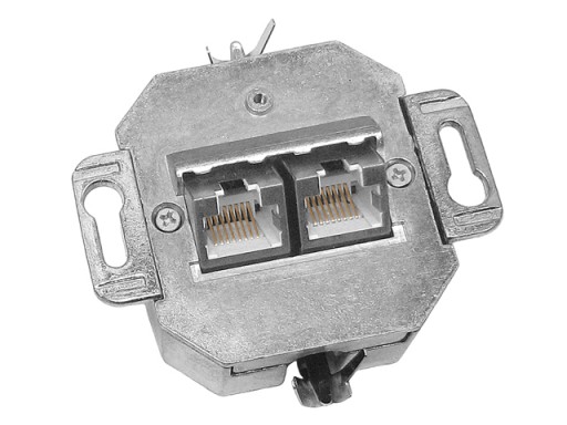 Zásuvka 2x RJ45/8P8C cat.5E STP tienené zapustené uhlové LSA kontakty