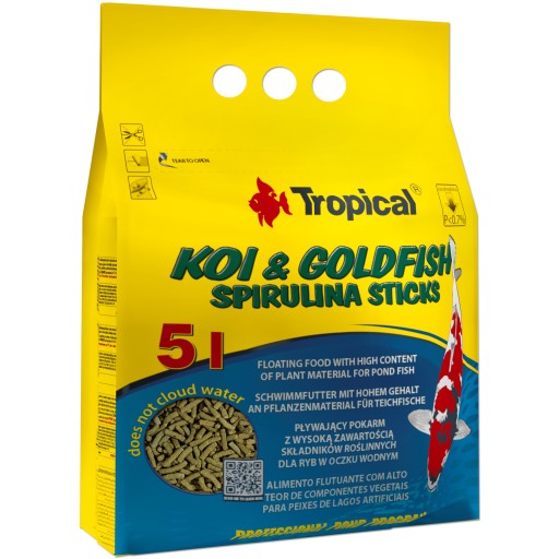 TROPICAL Koi&Goldfish Spirulina tyčinky 400g/5L krmivo do jazierka